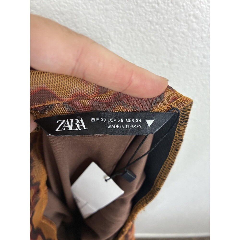 Zara Mesh Skirt XS Brown Ruched Strapless Body Party Boho - Picture 8 of 16